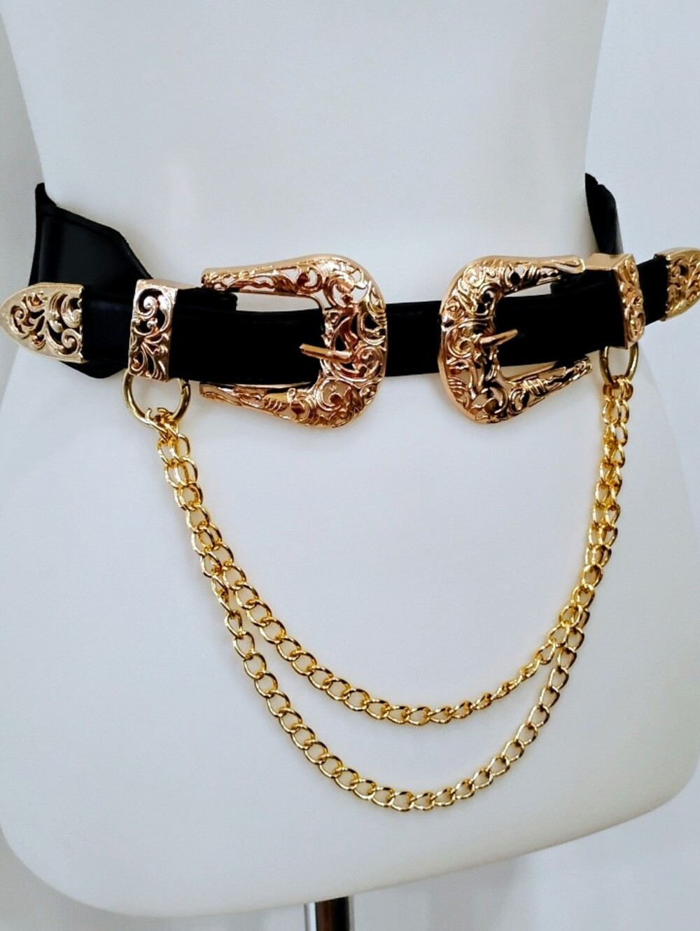 ROSE GOLD WESTERN DOUBLE BUCKLE BELT NWOT